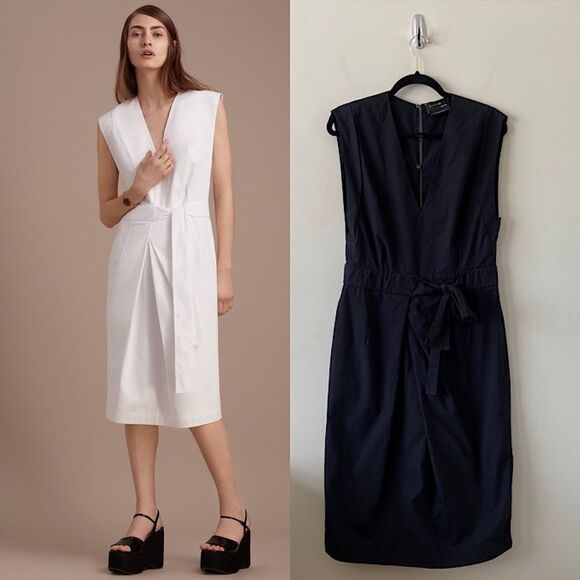 Aritzia-1-01 babaton Judith 100% Cotton Structured Deep V Midi Dress (Medium) - Picture 1 of 14